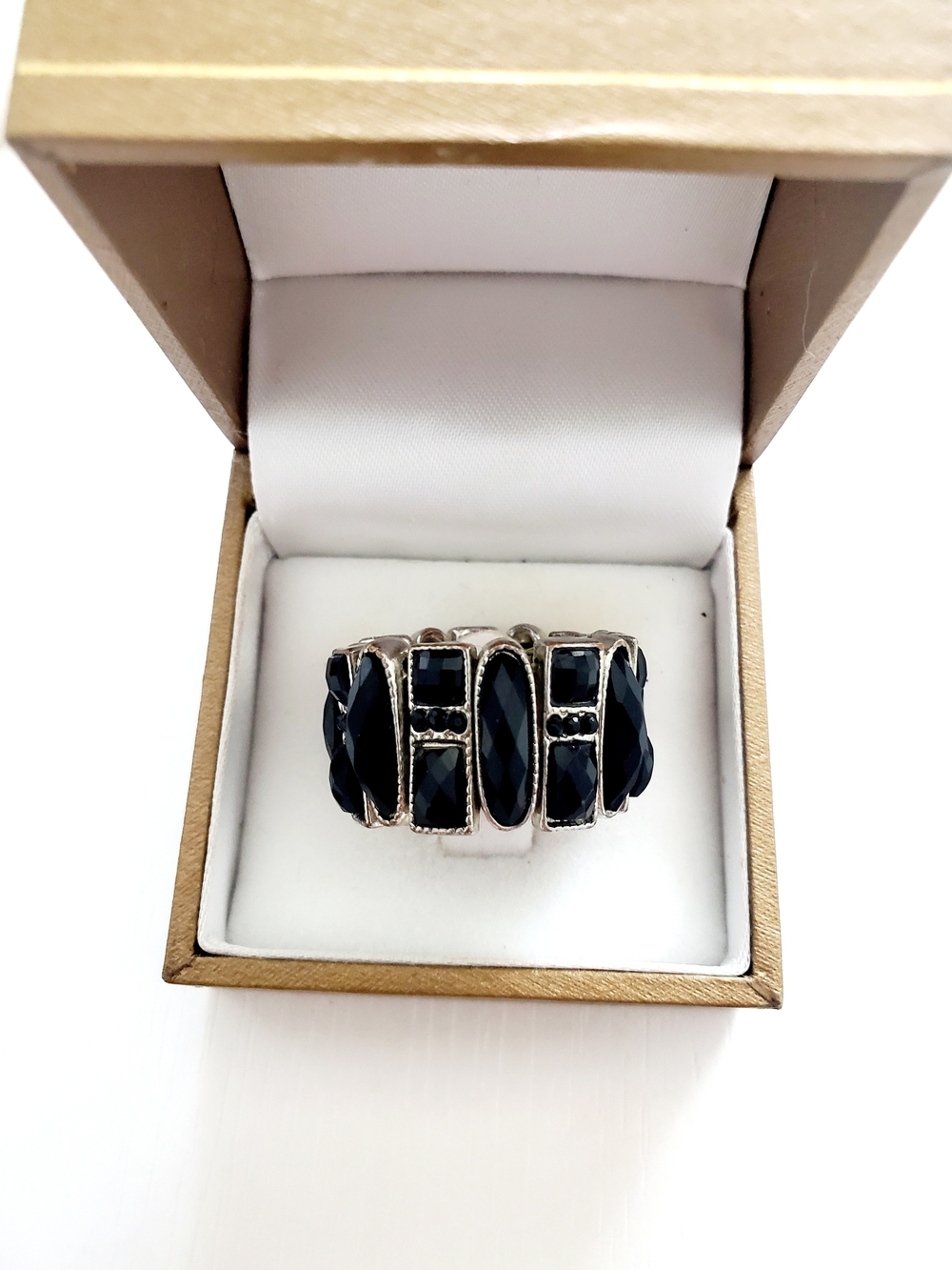 Silver-Tone Black Stone Statement Ring - Women's Fashion Jewelry